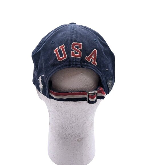 Ralph Lauren Navy Blue Polo Hat W Embroidered Logo USA Olympic Patch Adj Strapba - Picture 5 of 8